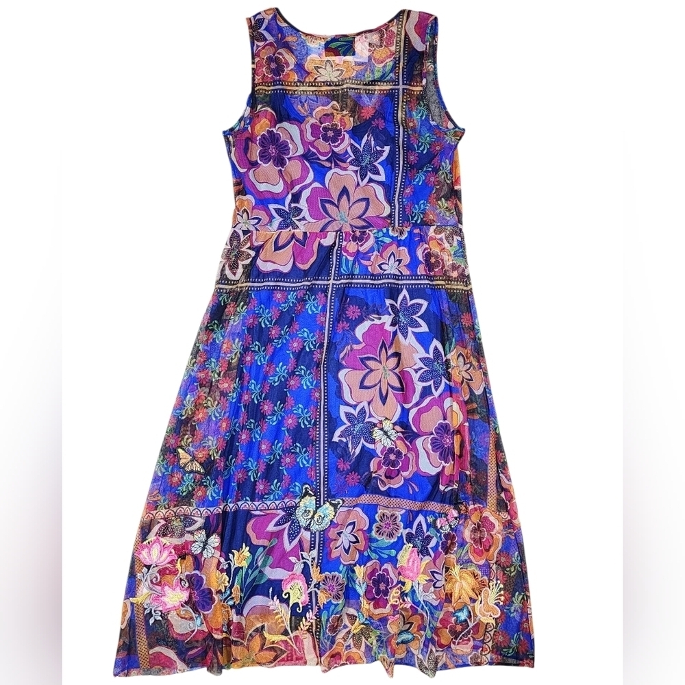 JOHNNY WAS Mazzy Midi Embroiderd Dress NWT Size S Vibrant Colorful - Picture 12 of 12